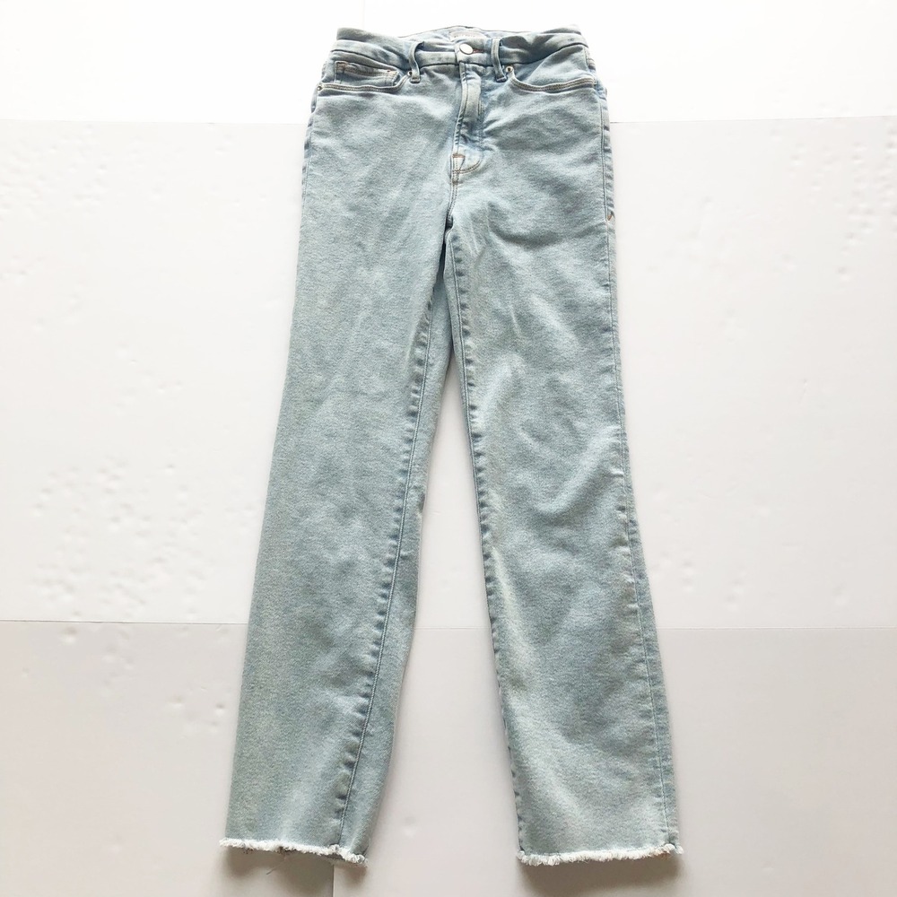 GOOD AMERICAN Jeans Size 4 Blue Good Classic Inset Ankle Slim Indigo454 Raw Hem - Picture 4 of 11